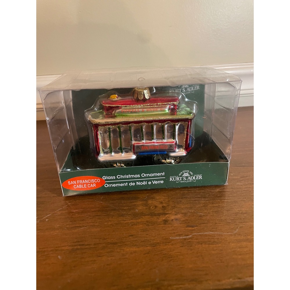 Kurt S Adler San Francisco Cable Car Glass Christmas Ornament Powell & Hyde St